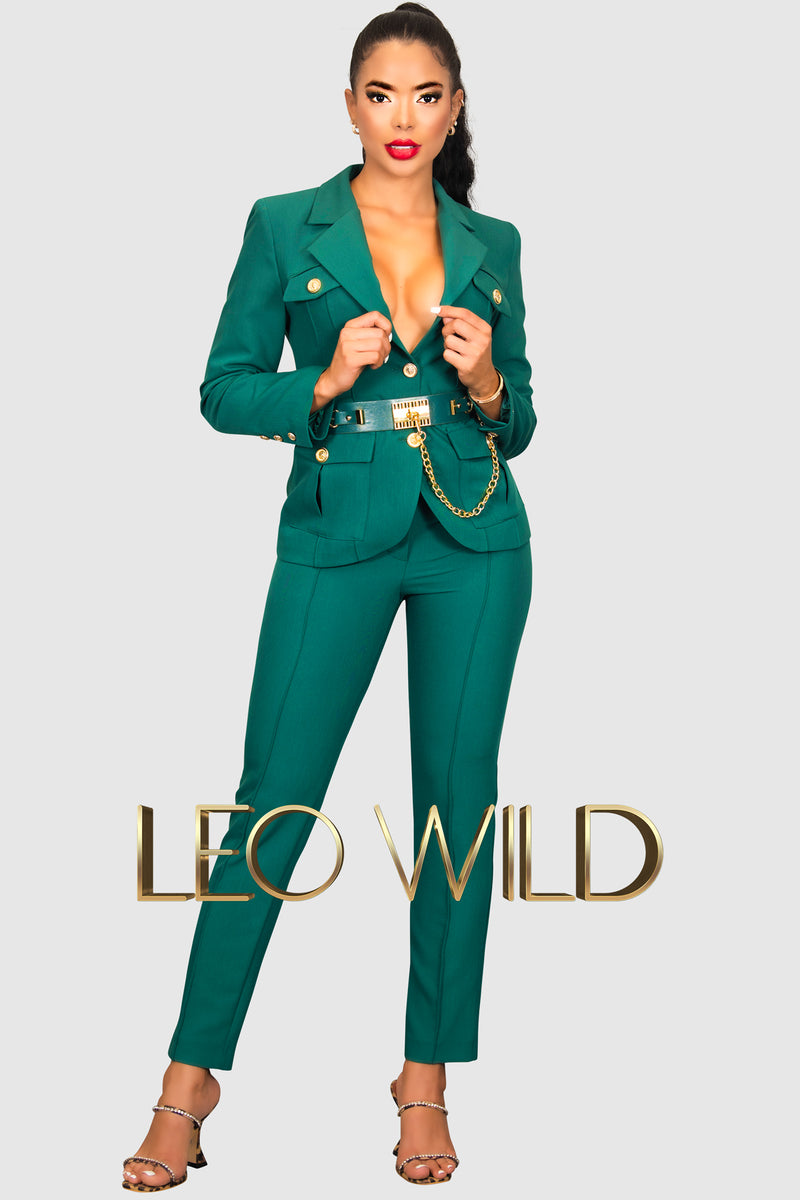 Emerald green designer sexy pants suit ...